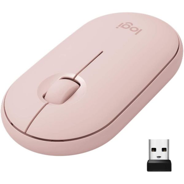 Logitech Pebble M350 Wireless Mouse with Bluetooth or USB - Pink Rose