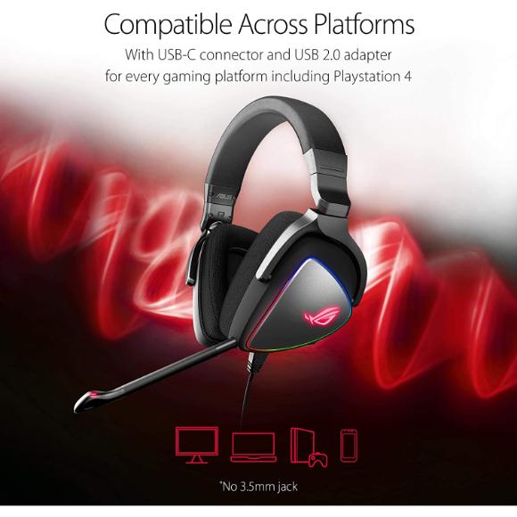 ASUS ROG DELTA USB-C Gaming Headset for PC, Mac, PlayStation 4, Teamspeak, and Discord with Hi-Res ESS Quad-DAC