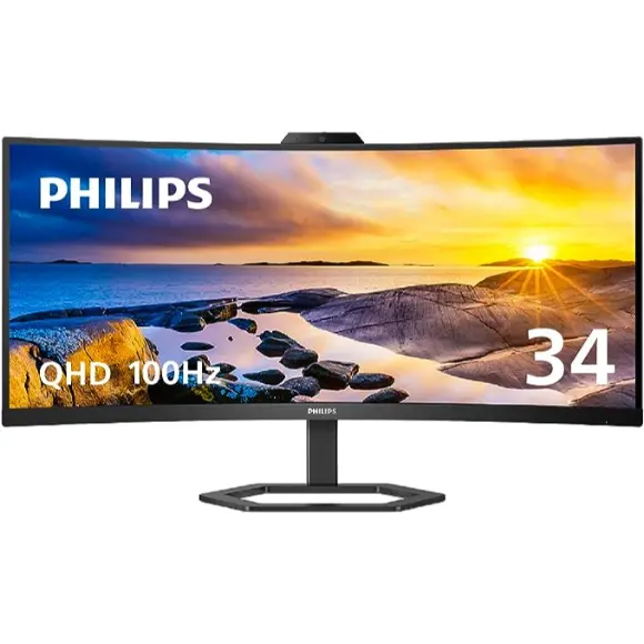 PHILIPS 34E1C5600HE 34" UltraWide Monitor with Built-in Windows Hello Webcam & Noise Canceling Mic