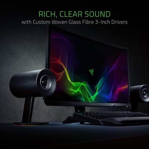 Razer Nommo Chroma: PC Gaming Speakers Custom Woven 3" Glass Fiber Drivers - Black