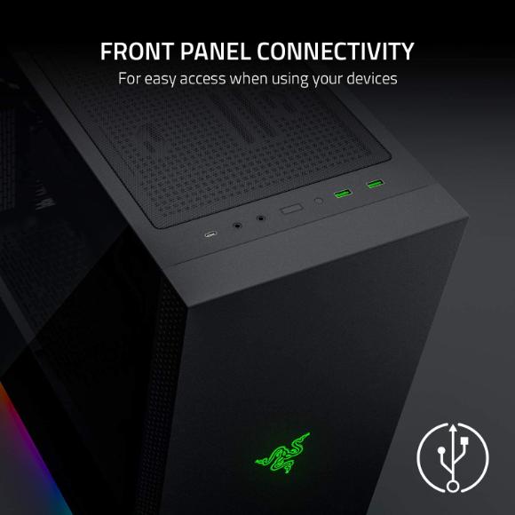 Razer Tomahawk Mini-ITX Gaming Chassis: Dual-Sided Tempered Glass Swivel Doors,  Built-In Cable Management, Classic Black