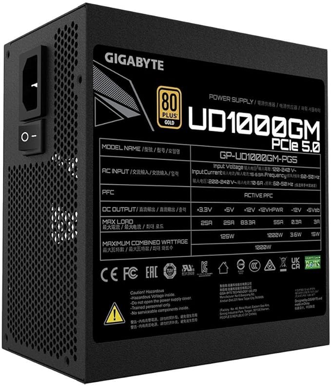 GIGABYTE GP-UD1000GM PG5 1000W PCIe 5.0 80 Plus Gold Certified Fully Modular Power Supply - PakByte Computers 