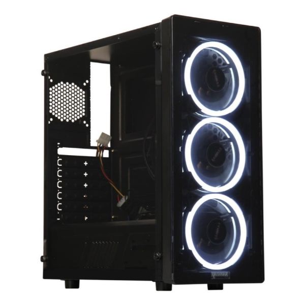 Raidmax NEON Gaming Computer Case Tempered Glass with 3 White LED Front Fans Pre-Installed
