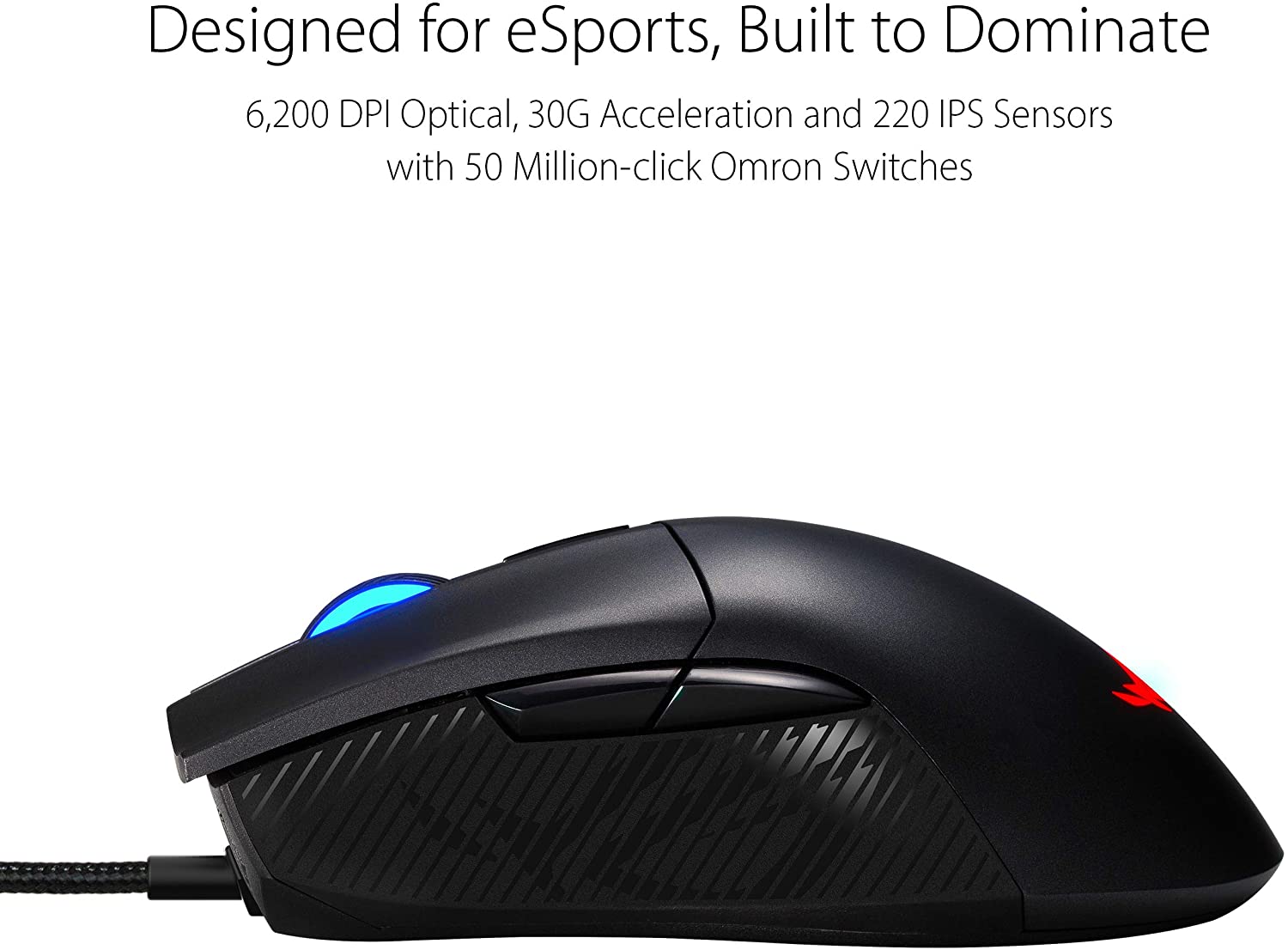 ASUS Optical Gaming Mouse - ROG Gladius II Core | Ergonomic Right-hand Grip | Lightweight PC Gaming Mouse | 6200 DPI Optical Sensor | Omron Switches | 6 Buttons | Aura Sync RGB Lighting