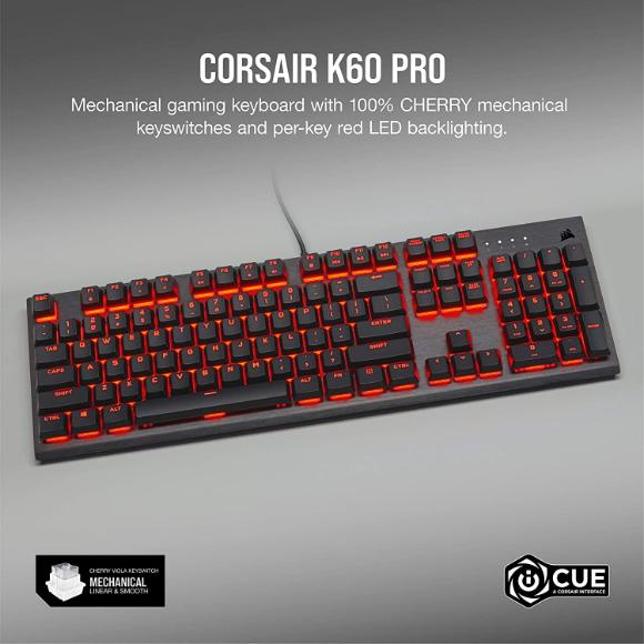 Corsair K60 PRO Mechanical Gaming Keyboard Red LED Backlighting