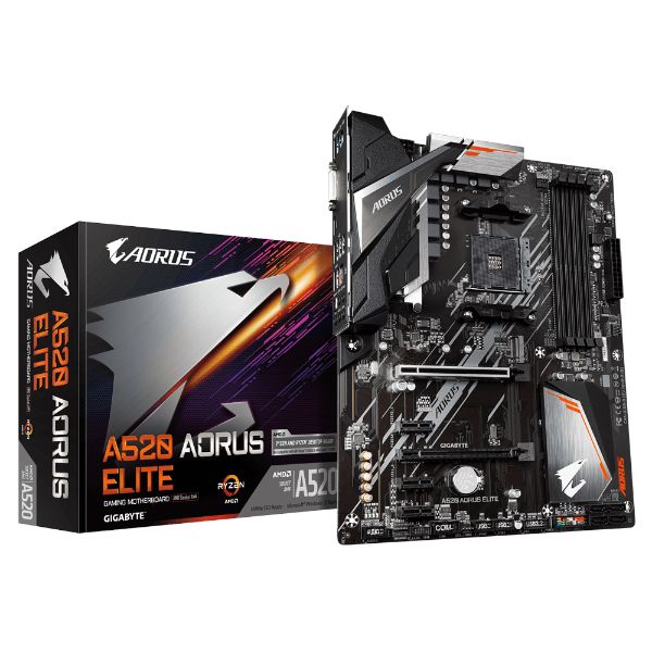 Gigabyte A520 AORUS Elite Motherboard with Pure Digital VRM Solution, ALC1200 Audio, GIGABYTE Gaming LAN with Bandwidth Management, PCIe 3.0 x4 M.2, RGB FUSION 2.0, Smart Fan 5, Q-Flash Plus, Pre-installed IO Shield Design