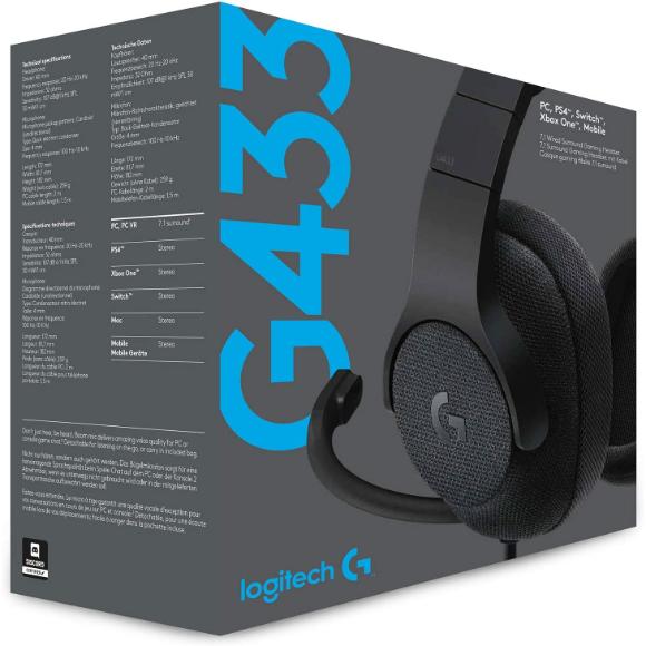 Logitech G433 7.1 Wired Gaming Headset Black