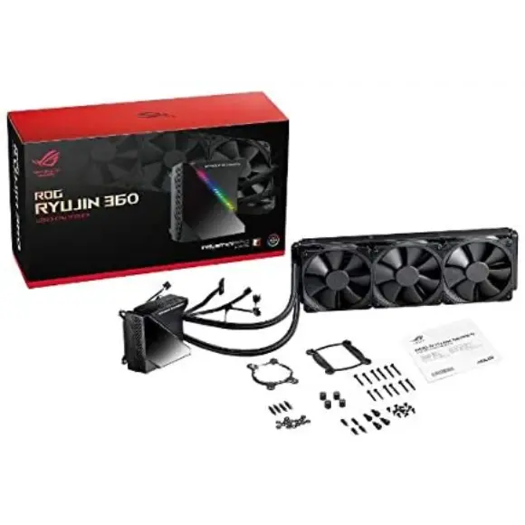 ASUS Rog Ryujin 360 RGB AIO Liquid CPU Cooler 360mm Radiator (Three 120mm 4-pin Noctua iPPC PWM Fans) with Livedash Oled Panel and FanXpert Controls, 360 mm