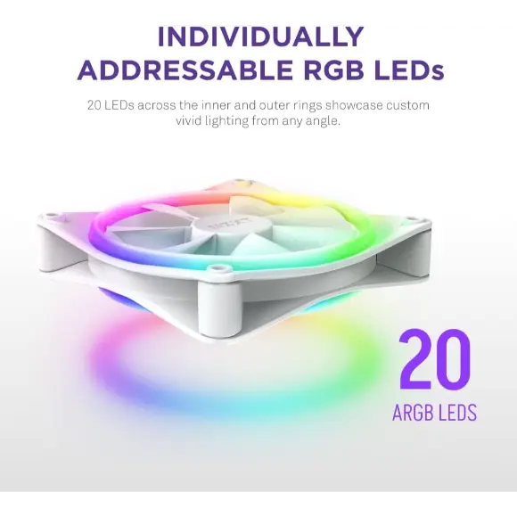 NZXT F140 RGB Duo 140mm Dual-Sided RGB Fan – White