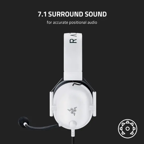 Razer BlackShark V2 X Gaming Headset: 7.1 Surround Sound - 50mm Drivers - Memory Foam Cushion - White
