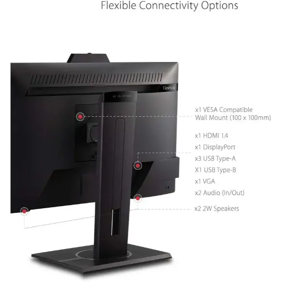 ViewSonic VG2440V 24" Full HD Video Conferencing IPS Monitor with Integrated Camera Ergonomic Design HDMI DisplayPort Flicker-Free