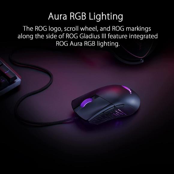 ASUS ROG Gladius III Wired Gaming Mouse | Tuned 19,000 DPI Sensor, Hot Swappable Push-Fit II Switches