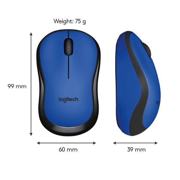 Logitech M221 Wireless Mouse, Silent Buttons, 2.4 GHz with USB Mini Receiver, 1000 DPI Optical Tracking, 18-Month Battery Life, Ambidextrous PC/Mac/Laptop - Blue