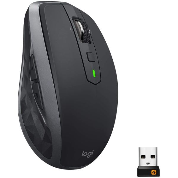 Logitech MX Anywhere 2S Wireless Mouse – Use On Any Surface, Hyper-Fast Scrolling, Rechargeable, Control Up to 3 Apple Mac and Windows Computers and Laptops (Bluetooth or USB), Graphite