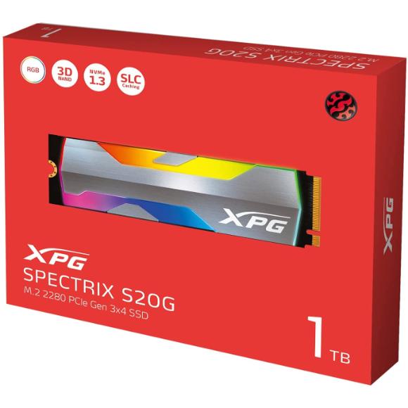 XPG SPECTRIX S20G 500GB RGB PCIe Gen3x4 NVMe 1.3 M.2 2280 2500/1800MB/s Internal SSD (ASPECTRIXS20G-500G-C)
