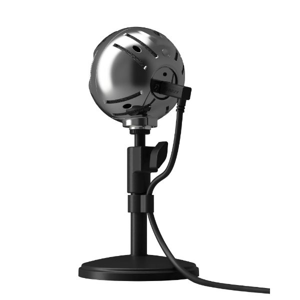 AROZZI SFERA CHROME MICROPHONE - BLACK, USB CABLE & CABLE CLIP 3.5MM HEADPHONE JACK, ADJUSTABLE STAND