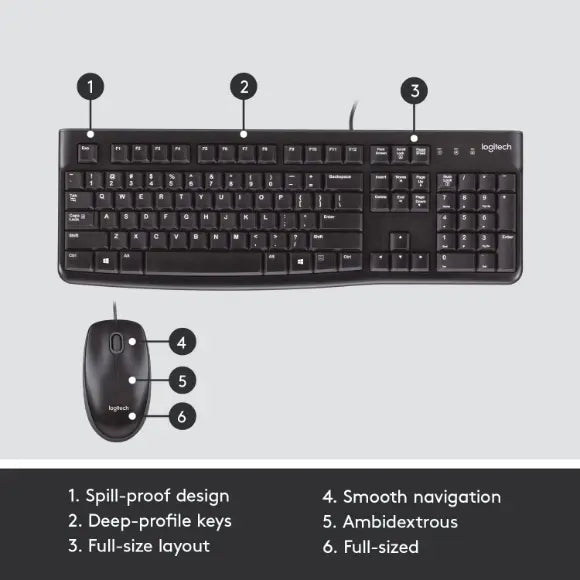 Logitech MK120 Wired Keyboard and Mouse Combo - Black