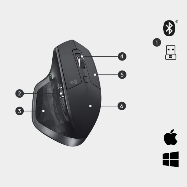 Logitech MX Master 2S Wireless Mouse – Use on Any Surface, Hyper-fast Scrolling, Ergonomic Shape, Rechargeable, Control up to 3 Apple Mac and Windows Computers (Bluetooth or USB), Graphite