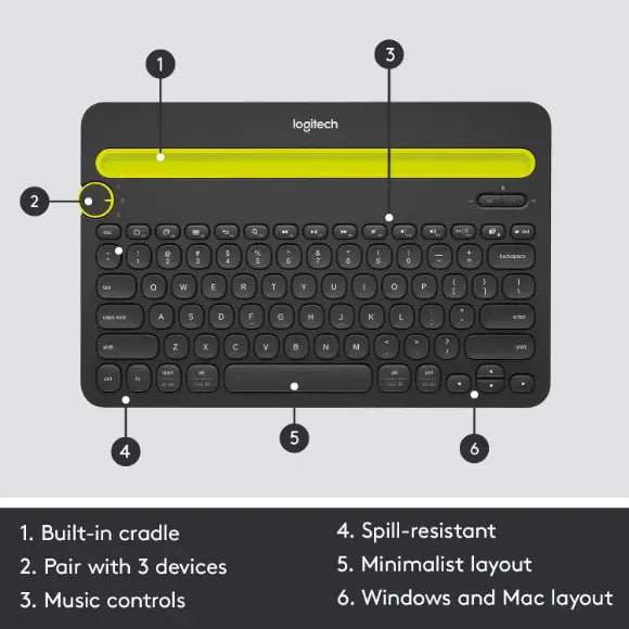 Logitech K480 Wireless Multi-Device Keyboard - BLACK
