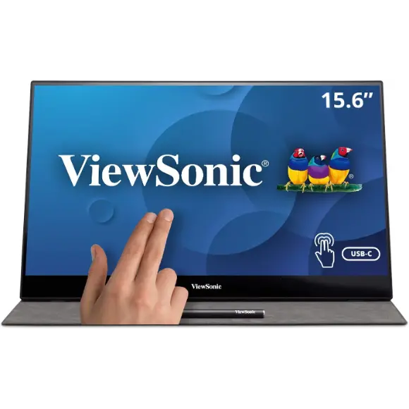 ViewSonic TD1655 15.6 Inch 1080p Portable Monitor with IPS Touchscreen, 2 Way Powered 60W USB C, Eye Care, Dual Speakers, Built in Stand with Cover