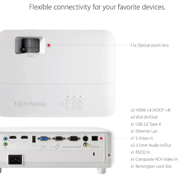 ViewSonic PG706HD 4000 Lumens 1080p Projector with RJ45 Lan Control Vertical Key stoning HDMI USB for Home and Office
