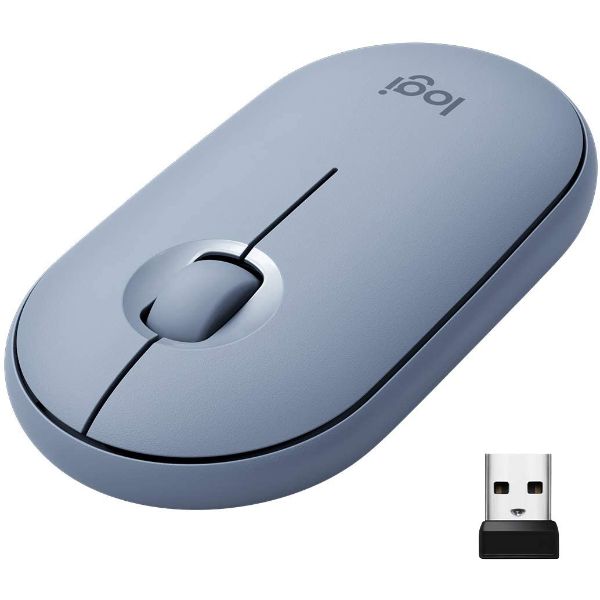 Logitech Pebble M350 Wireless Mouse with Bluetooth or USB - Silent, Slim Computer Mouse with Quiet Click for iPad, Laptop, Notebook, PC and Mac - Blue Grey