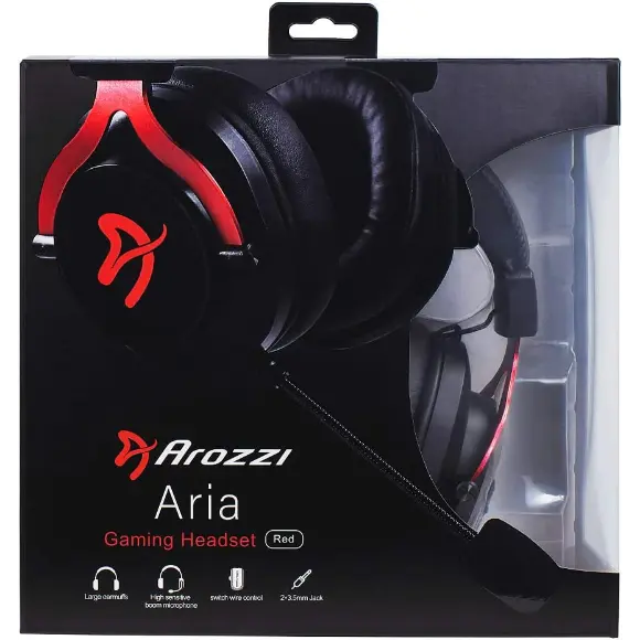 Arozzi Aria Gaming Headset - Black, Red