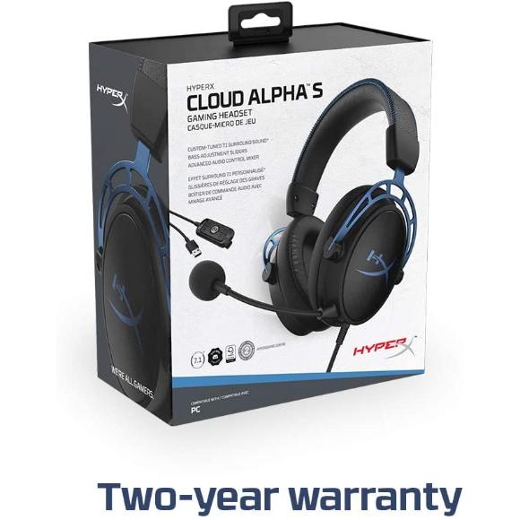 HyperX Cloud Alpha S - PC Gaming Headset, 7.1 Surround Sound Noise Cancelling Microphone - Blue
