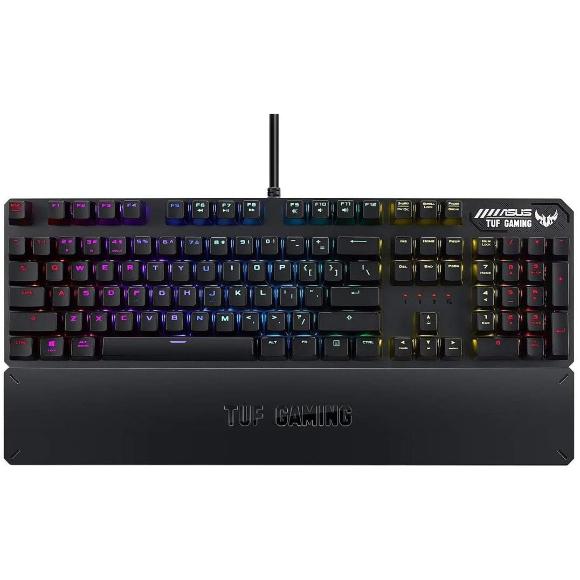 ASUS TUF K3 Mechanical PC Gaming Keyboard | Programmable Onboard Memory | Dedicated Media Controls, Aura Sync RGB Lighting | Detachable Magnetic Wrist Rest | Highly Durable | Black
