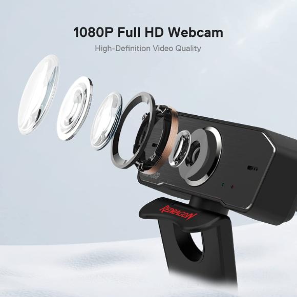 Redragon GW800 1080P PC Webcam with Built-in Dual Microphone, 360° Rotation - 2.0 USB Computer Web Camera - 30 FPS for Online Courses, Video Conferencing and Streaming