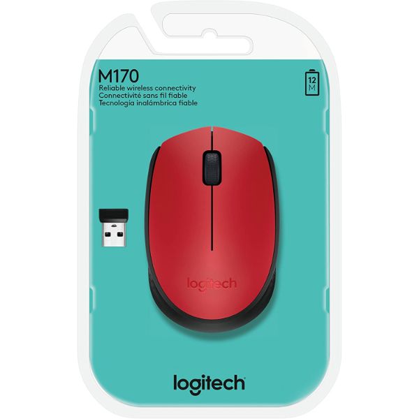 Logitech M171 Wireless Mouse, 2.4 GHz with USB Mini Receiver, Optical Tracking, 12-Months Battery Life, Ambidextrous PC / Mac / Laptop - Red