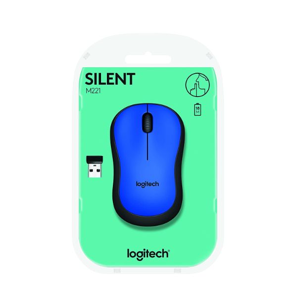 Logitech M221 Wireless Mouse, Silent Buttons, 2.4 GHz with USB Mini Receiver, 1000 DPI Optical Tracking - Blue