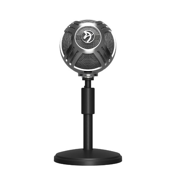 AROZZI SFERA CHROME MICROPHONE - BLACK, USB CABLE &amp; CABLE CLIP 3.5MM HEADPHONE JACK, ADJUSTABLE STAND