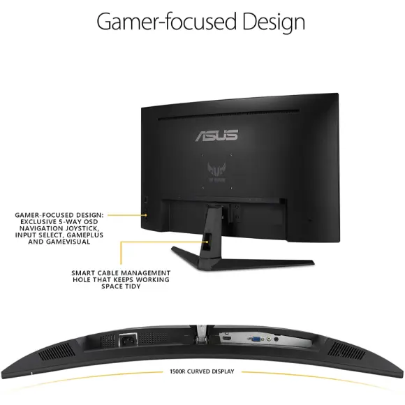 ASUS TUF Gaming VG328H1B 32" 1080P Curved Monitor - Full HD, 165Hz (Supports 144Hz), 1ms, Extreme Low Motion Blur, Speaker, Adaptive-Sync, FreeSync Premium, VESA Mountable, HDMI, Tilt Adjustable