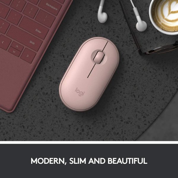 Logitech Pebble M350 Wireless Mouse with Bluetooth or USB - Silent, Slim Computer Mouse with Quiet Click for iPad, Laptop, Notebook, PC and Mac - Pink Rose