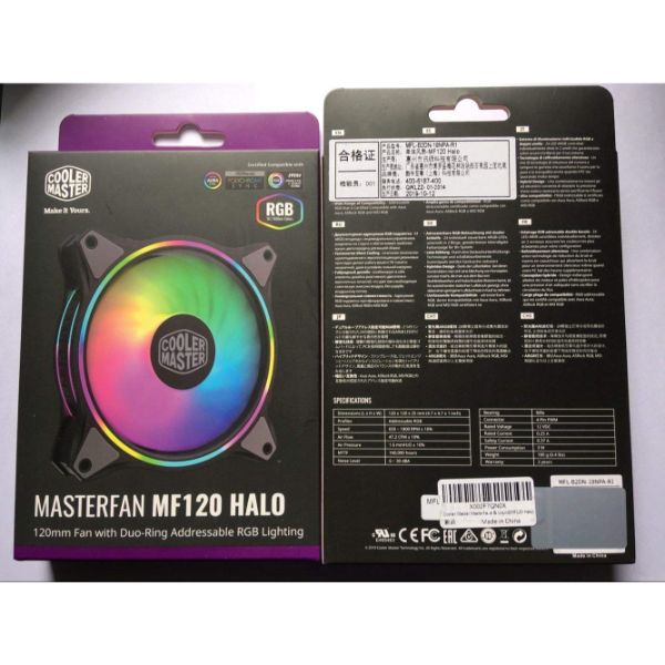Cooler Master MasterFan MF120 Halo Duo-Ring Addressable RGB Lighting 120mm Fan, Absorbing Rubber Pads, PWM Static Pressure for 5V ARGB Computer Case & Liquid(MF120 Halo)