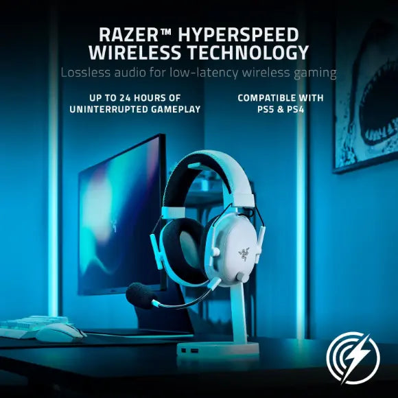 Razer BlackShark V2 Pro Wireless Gaming Headset: THX 7.1 Spatial Surround Sound - 50mm Drivers, White