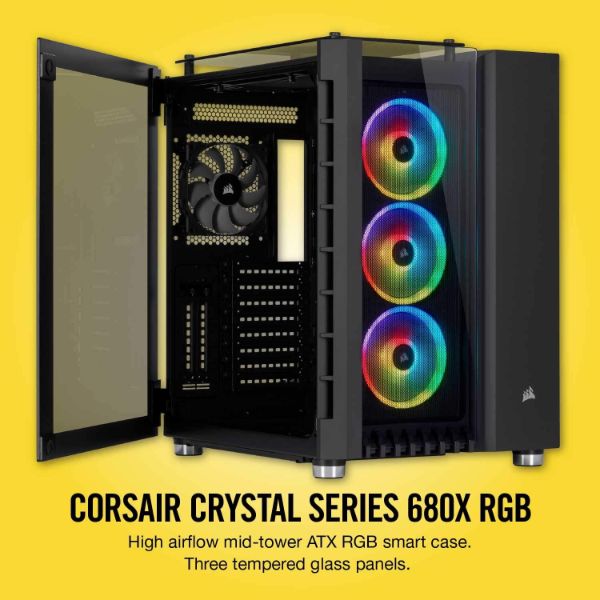 Corsair Crystal Series 680X RGB High Airflow Tempered Glass ATX Smart Case, Black