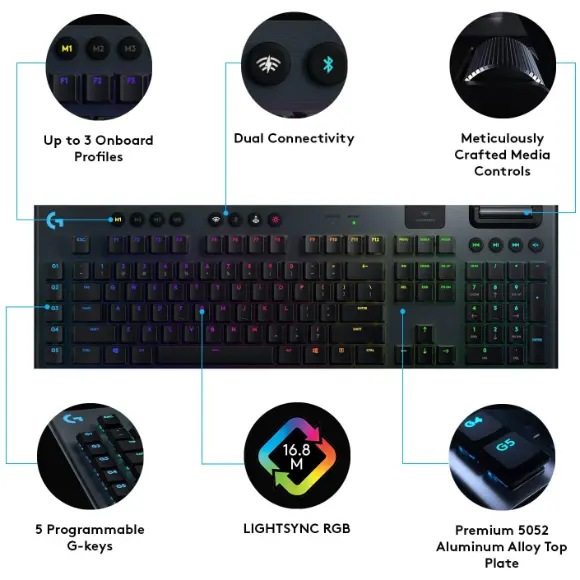 Logitech G915 Wireless Mechanical Gaming Keyboard (Clicky) - Black