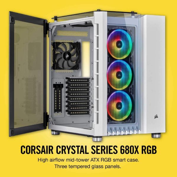 Corsair Crystal Series 680X RGB High Airflow Tempered Glass ATX Smart Case, White
