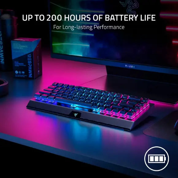 Razer BlackWidow V3 Mini HyperSpeed 65% Wireless Mechanical Gaming Keyboard (Phantom Edition) - Green Mechanical Switches - Tactile & Clicky