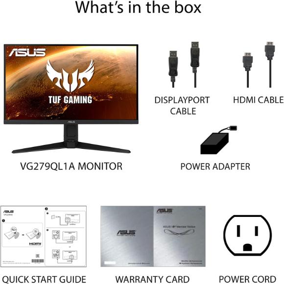 ASUS TUF Gaming VG279QL1A 27” HDR Gaming Monitor, 1080P Full HD, 165Hz (Supports 144Hz), IPS, 1ms