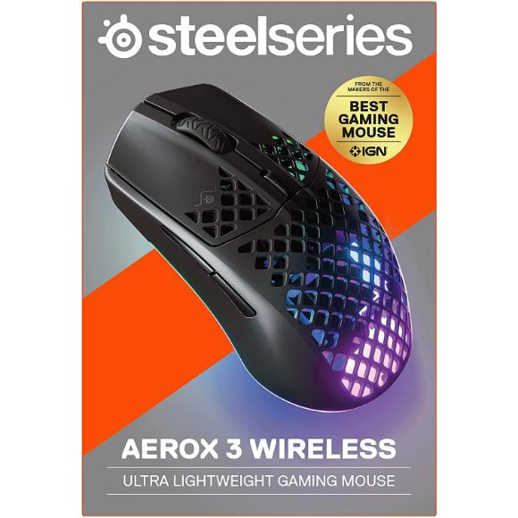 SteelSeries Aerox 3 Wireless - Super Light Gaming Mouse - 18,000 CPI TrueMove Air Optical Sensor - Ultra-lightweight Water Resistant Design - 200 Hour Battery Life