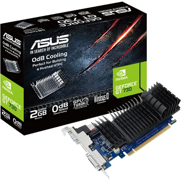 ASUS GeForce® GT 730 2GB GDDR5 low profile graphics card for silent HTPC build (with I/O port brackets)