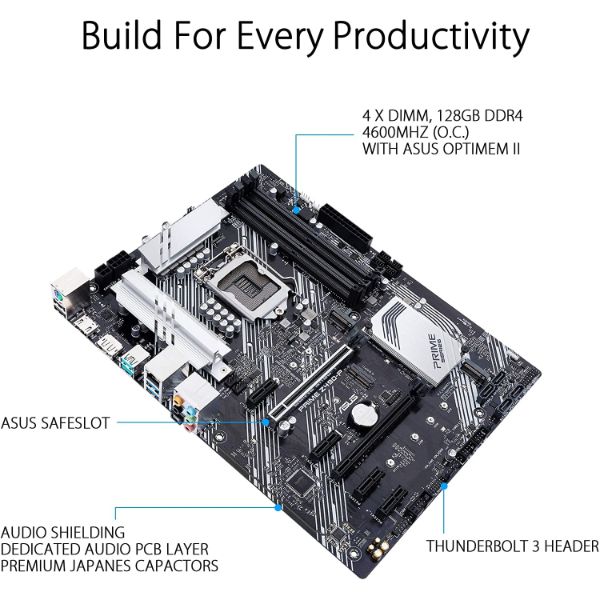 ASUS Prime Z490-P LGA 1200 (Intel 10th Gen) ATX Motherboard (Dual M.2, DDR4 4600, 1 Gb Ethernet, USB 3.2 Gen 2 USB Type-A, Thunderbolt 3 Support, Aura Sync RGB)