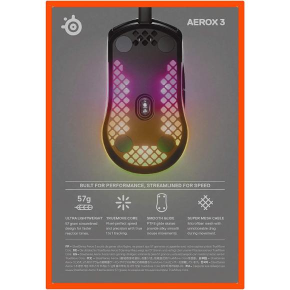 SteelSeries Aerox 3 - Super Light Gaming Mouse - 8,500 CPI TrueMove Core Optical Sensor - Ultra-lightweight Water Resistant Design - Universal USB-C connectivity