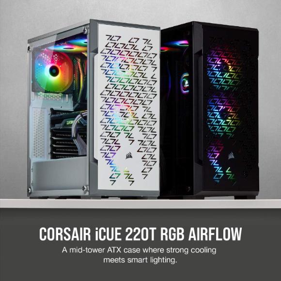 Corsair iCUE 220T RGB Airflow Tempered Glass Mid-Tower Smart Case - Black (CC-9011173-WW)