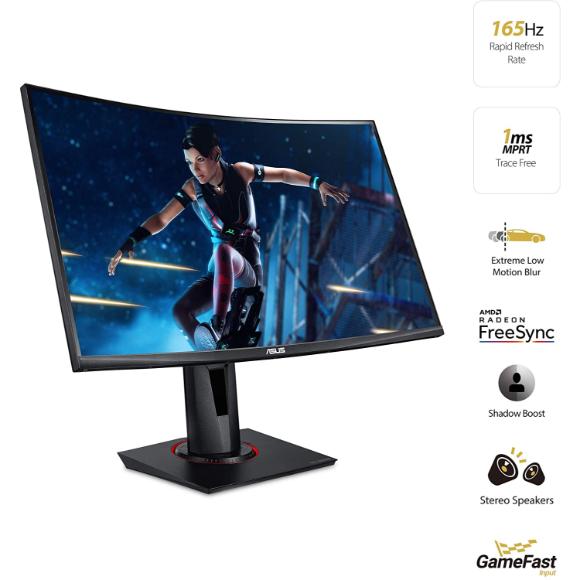 ASUS TUF Gaming VG27VQ 27” Curved Monitor, 1080P Full HD, 165Hz (Supports 144Hz), Freesync, 1ms - Black