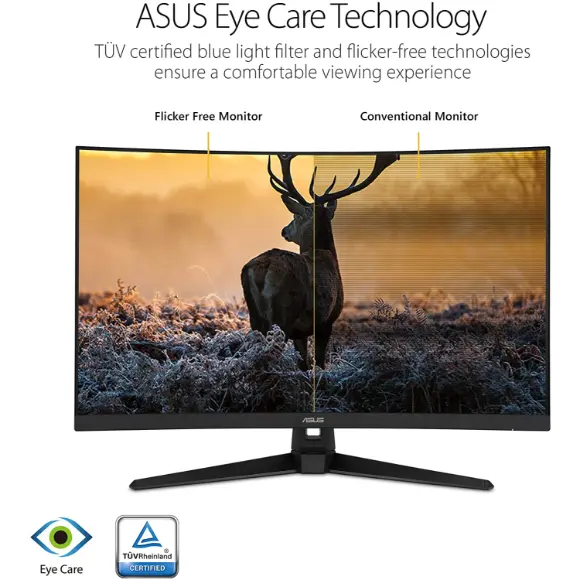ASUS TUF Gaming VG328H1B 32" 1080P Curved Monitor - Full HD, 165Hz (Supports 144Hz), 1ms, Extreme Low Motion Blur, Speaker, Adaptive-Sync, FreeSync Premium, VESA Mountable, HDMI, Tilt Adjustable