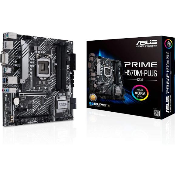 ASUS Prime H570M-PLUS/CSM LGA1200 (Intel 11th/10th Gen) MicroATX Motherboard (PCIe 4.0, 8 Power Stages, HDMI, DVI, DisplayPort, Dual M.2, Intel 1Gb LAN, USB 3.2 Gen 2 Type-C, Thunderbolt 4, ACCE)